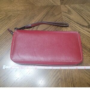 Lavemi Red Pebbled Leather Zip Around Wristlet Wallet Organizer